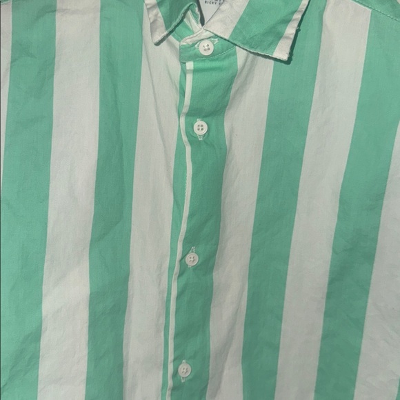 Denim & Flower Mint and White Striped Casual Shirt Size Small Preppy Retro Top - Picture 5 of 5